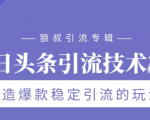 狼叔今日头条引流技术3.0,打造爆款稳定引流的玩法,VLOG引流技术-网创资源吧