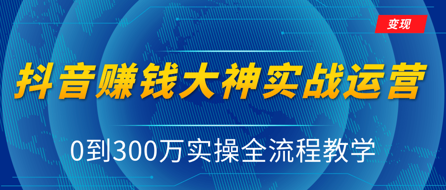 抖音赚钱大神实战运营教程，0到300万实操全流程教学，抖音独家变现模式-网创资源吧