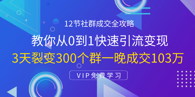 12节社群成交全攻略：从0到1快速引流变现，3天裂变300个群一晚成交103万-网创资源吧