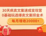 30天疯卖文案速成变现营，0基础玩透爆卖文案捞金术！每月增收20000+-网创资源吧