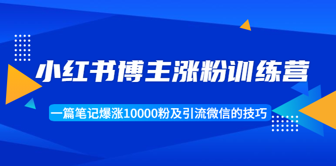 小红书博主涨粉训练营：一篇笔记爆涨10000粉及引流微信的技巧-网创资源吧