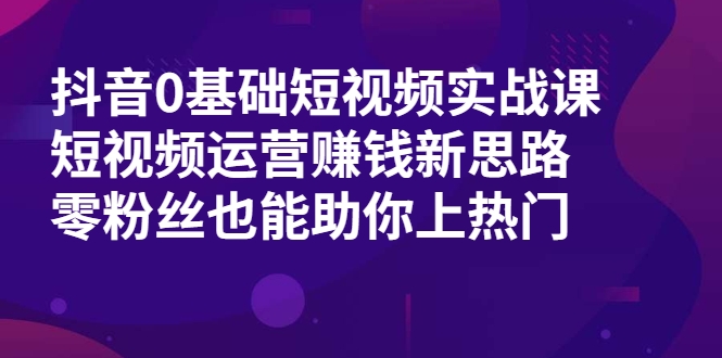 抖音0基础短视频实战课，短视频运营赚钱新思路，零粉丝也能助你上热门-网创资源吧