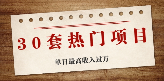 30套热门项目：单日最高收入过万 (网赚项目、朋友圈、涨粉套路、抖音、快手)等-网创资源吧