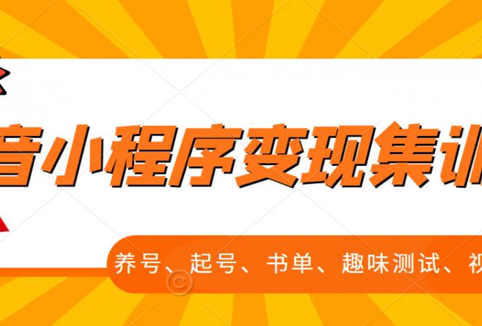 抖音小程序变现集训课，养号、起号、书单、趣味测试、视频剪辑，全套流程-网创资源吧