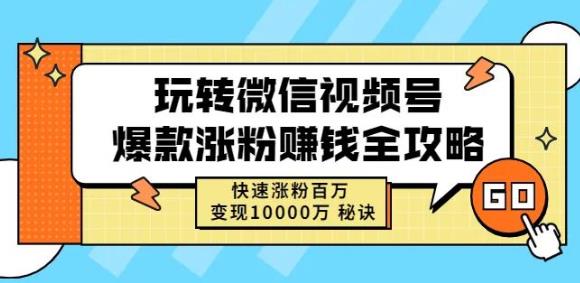 玩转微信视频号爆款涨粉赚钱全攻略，快速涨粉百万变现万元秘诀-网创资源吧