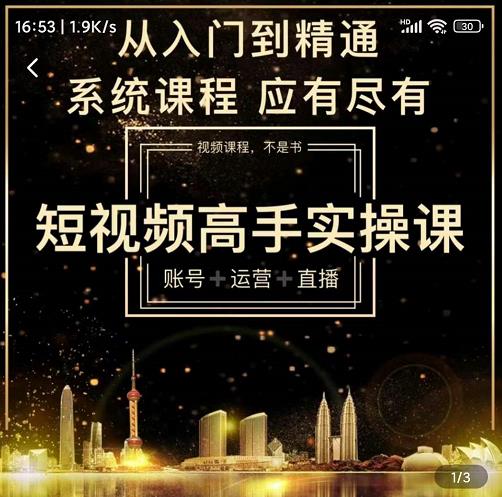 短视频高手实操课：账号+运营+直播，从入门到精通，系统课程，应有尽有-网创资源吧