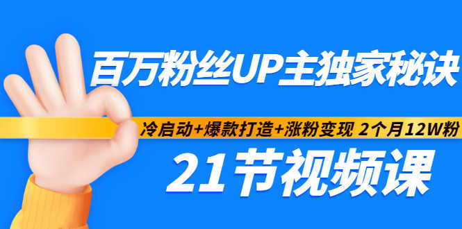 百万粉丝UP主独家秘诀：冷启动+爆款打造+涨粉变现2个月12W粉（21节视频课)-网创资源吧