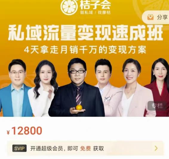 桔子会·私域流量变现速成班，4天拿走月销千万的变现方案 价值12800元-网创资源吧