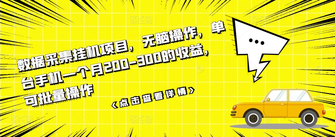 数据采集挂机项目，无脑操作，单台手机一个月200-300的收益，可批量操作-网创资源吧