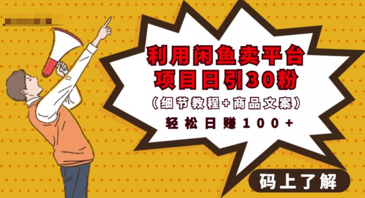 利用闲鱼卖平台项目课程资源日引流30+精准粉丝，轻松日赚100+，积累人脉可实现二次变-网创资源吧
