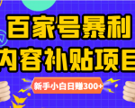 百家号暴利内容补贴项目，图文10元一条，视频30一条，新手小白日赚300+-网创资源吧