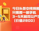 今日头条中视频搬运项目，只需要一部手机3-5天就可以产生利润（价值2800元）-网创资源吧