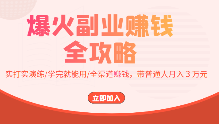 爆火副业赚钱全攻略：实打实演练/学完就能用/全渠道赚钱，带普通人月入３万元-网创资源吧