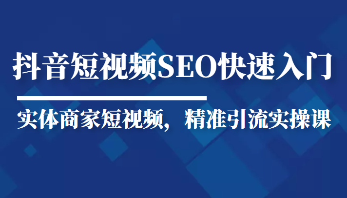 抖音短视频Seo搜索排名优化新手快速入门教程，实体商家短视频，精准引流实操课-网创资源吧