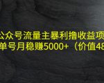 公众号流量主暴利撸收益项目，单人单号月稳赚5000+（价值480元）-网创资源吧