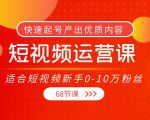 短视频运营课，适合短视频新手0-10万粉丝，快速起号产出优质内容（无水印）-网创资源吧