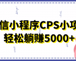 微信小程序CPS小项目,有微信就能做,轻松上手躺赚5000+-网创资源吧
