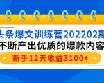 头条爆文训练营202202期，不断产出优质的爆款内容，新手12天收益3100+-网创资源吧