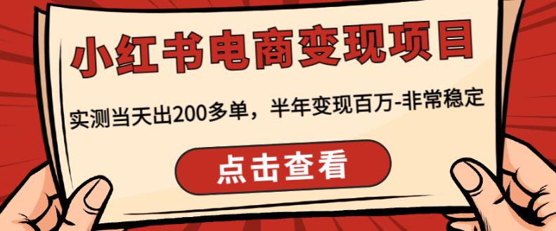 顽石·小红‬书电商变现项目，实测当天出200多单，半年变现百万，非常稳定-网创资源吧