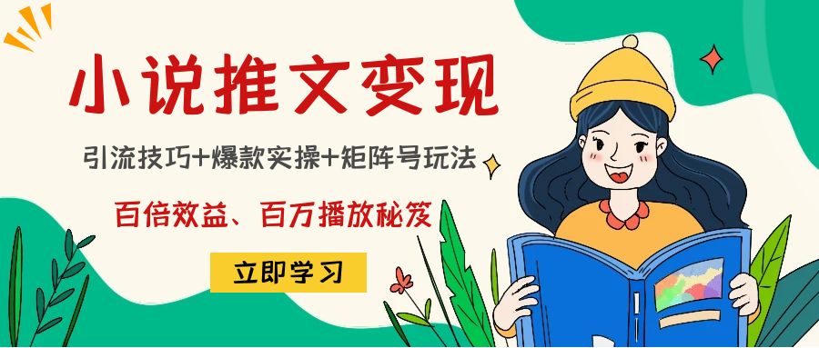 小说推文训练营：引流技巧+爆款实操+矩阵号玩法，百倍效益、百万播放秘笈-网创资源吧