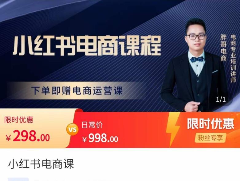胖哥·小红书电商课程，解决小白做小红书电商时的困惑，让新人也一台手机也能做电商-网创资源吧