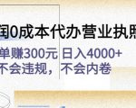 高利润0成本代办营业执照项目：一单赚300元日入4000+不会违规，不会内卷-网创资源吧