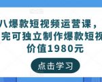 黑八爆款短视频运营课,新手学完可独立制作爆款短视频-价值1980元-网创资源吧