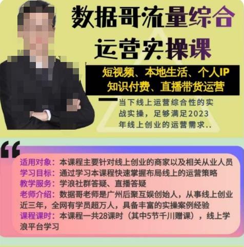 数据哥流量综合运营实操课：短视频、本地生活、个人IP知识付费、直播带货运营-网创资源吧