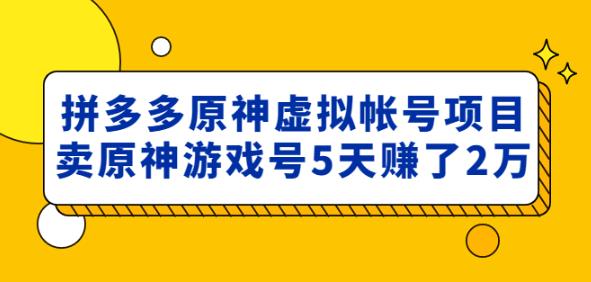 外面卖2980的拼多多原神虚拟帐号项目：卖原神游戏号5天赚了2万-网创资源吧
