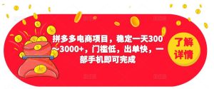 2023拼多多电商项目,稳定一天300~3000+,门槛低,出单快,一部手机即可完成-网创资源吧