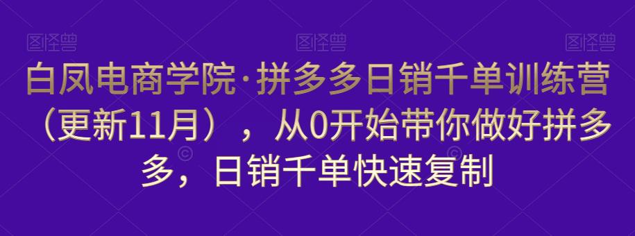 白凤电商学院·拼多多日销千单训练营，从0开始带你做好拼多多，日销千单快速复制（更新知2023年3月）-网创资源吧