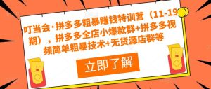 叮当会·拼多多粗暴赚钱特训营(11-19期),拼多多全店小爆款群+拼多多视频简单粗暴技术+无货源店群等-网创资源吧
