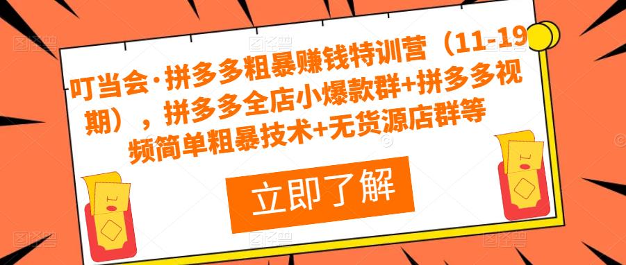 叮当会·拼多多粗暴赚钱特训营（11-19期），拼多多全店小爆款群+拼多多视频简单粗暴技术+无货源店群等-网创资源吧