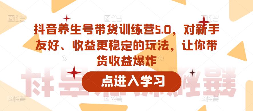 抖音养生号带货训练营5.0，对新手友好、收益更稳定的玩法，让你带货收益爆炸-网创资源吧