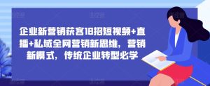 企业新营销获客18招短视频+直播+私域全网营销新思维,营销新模式,传统企业转型必学-网创资源吧