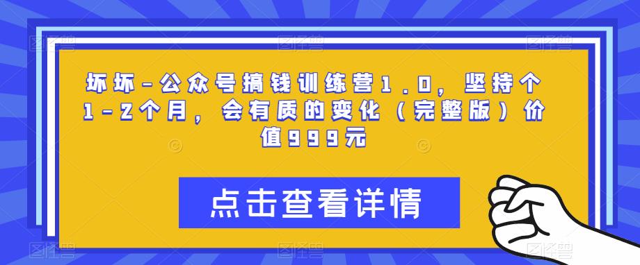 坏坏-公众号搞钱训练营1.0，坚持个1-2个月，会有质的变化（完整版）价值999元-网创资源吧