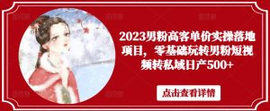 2023男粉高客单价实操落地项目,零基础玩转男粉短视频转私域日产500+-网创资源吧