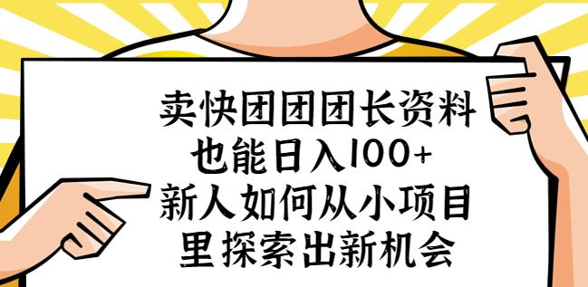 卖快团团团长资料也能日入100+新人如何从小项目里探索出新机会-网创资源吧