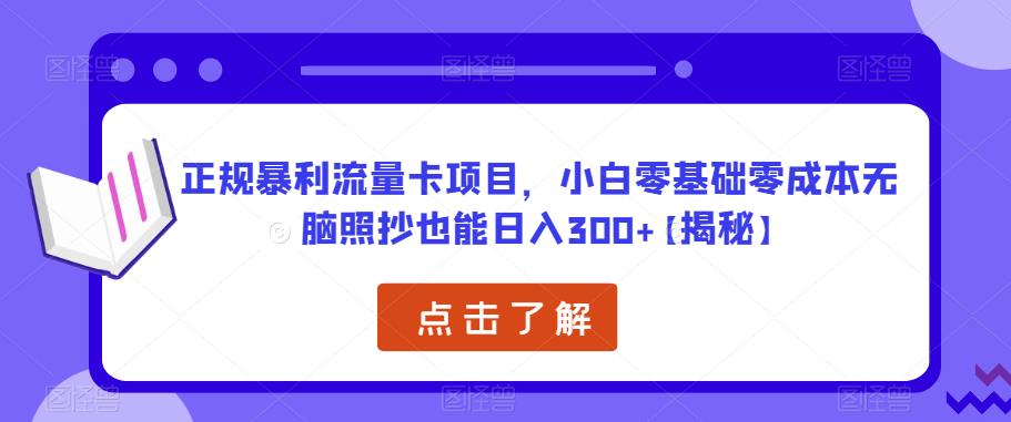 正规暴利流量卡项目，小白零基础零成本无脑照抄也能日入300+【揭秘】-网创资源吧