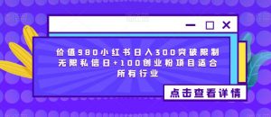 价值980小红书日入300突破限制无限私信日+100创业粉项目适合所有行业-网创资源吧