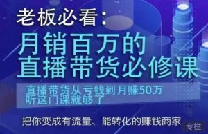 老板必看:月销百万的直播带货必修课,直播带货从亏钱到月赚50万,听这门课就够了-网创资源吧