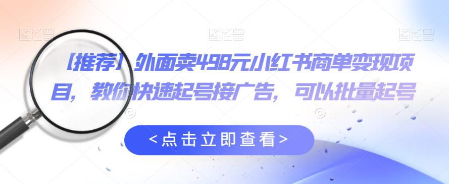外面卖498元小红书商单变现项目，教你快速起号接广告，可以批量起号-网创资源吧