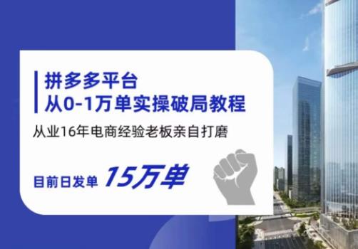拼多多从0-1万单实操破局教程，从业16年电商经验打磨，目前日发单15万单-网创资源吧