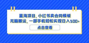 蓝海项目小红书卖合同模板无脑搬运一部手机日入500+（教程+4000份模板）【揭秘】-网创资源吧