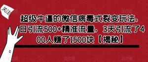 超级牛逼的微信病毒式裂变玩法,日引流500+精准流量,3天引流了400人赚了1500块【揭秘】-网创资源吧