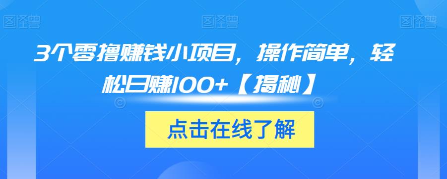 3个零撸赚钱小项目，操作简单，轻松日赚100+【揭秘】-网创资源吧