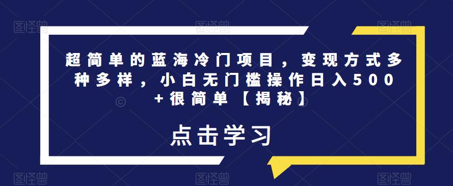 超简单的蓝海冷门项目，变现方式多种多样，小白无门槛操作日入500+很简单【揭秘】-网创资源吧