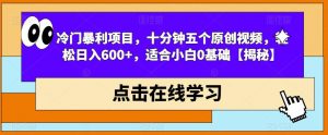 冷门暴利项目，十分钟五个原创视频，轻松日入600+，适合小白0基础【揭秘】-网创资源吧