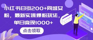 小红书日引200+同城女粉,最新实操爆粉玩法,单日变现1000+【揭秘】-网创资源吧