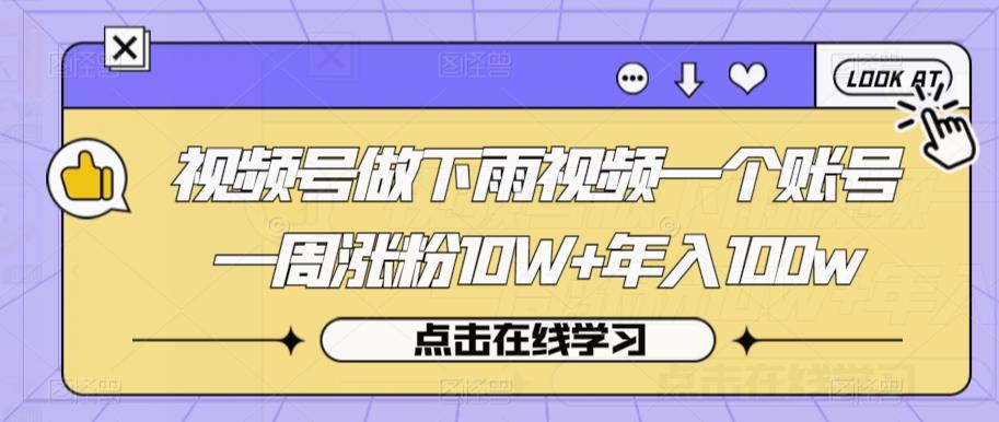 视频号做下雨视频一个账号一周涨粉10W+年入100w【揭秘】-网创资源吧